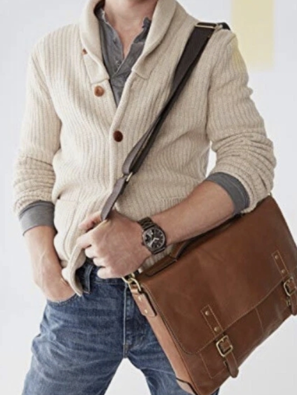 Fossil Leather Messenger Laptop Bag